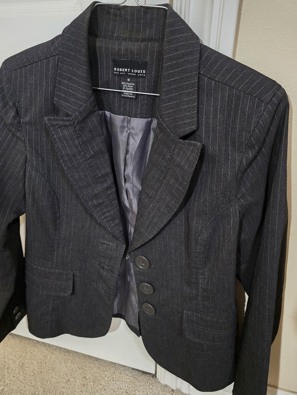 Robert Louis Women's Dark Gray Pinstripe Blazer